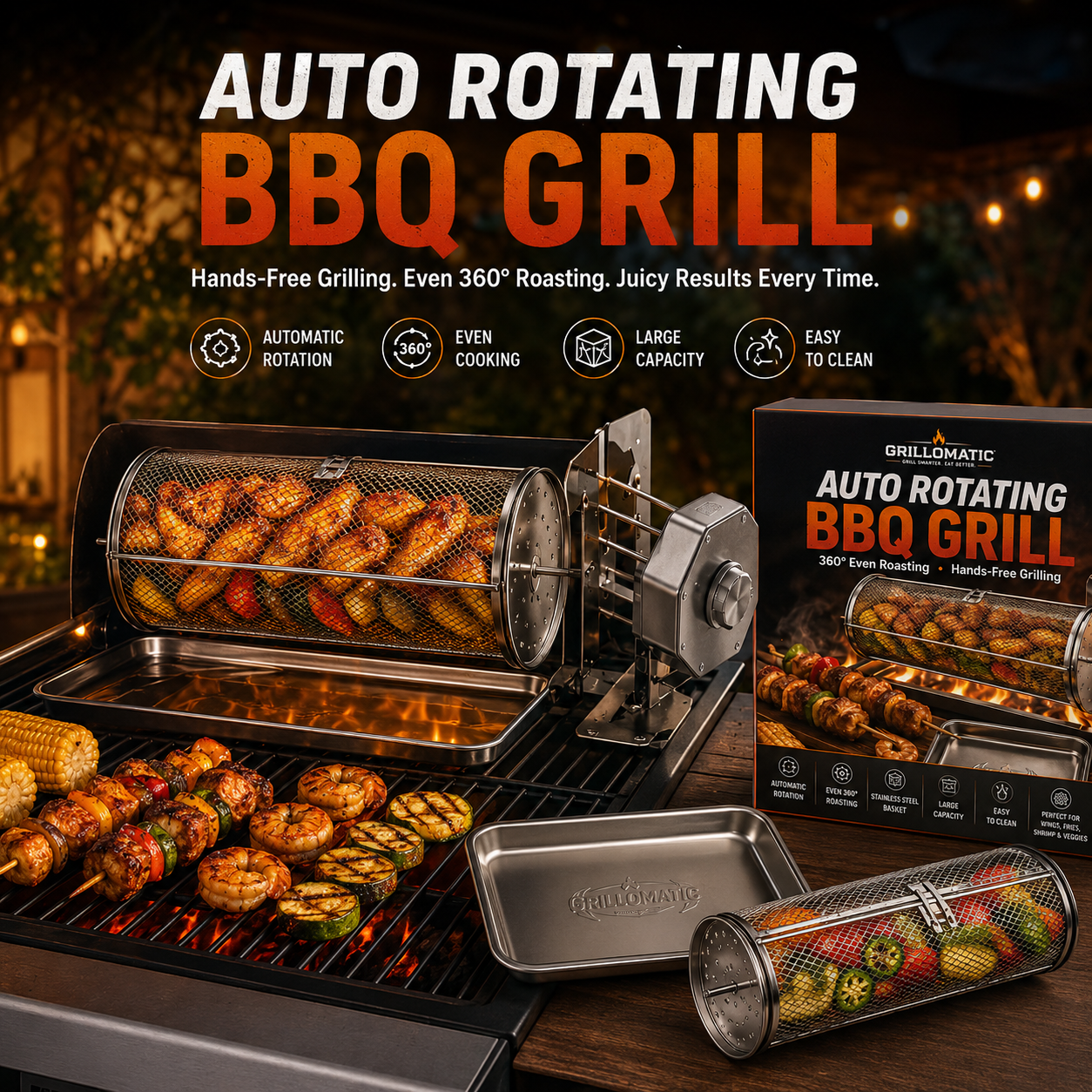 🎁 Warehouse Clearance🏆 10,000 Sold This Week✨🔥 Automatic Rotating BBQ Grill Rack